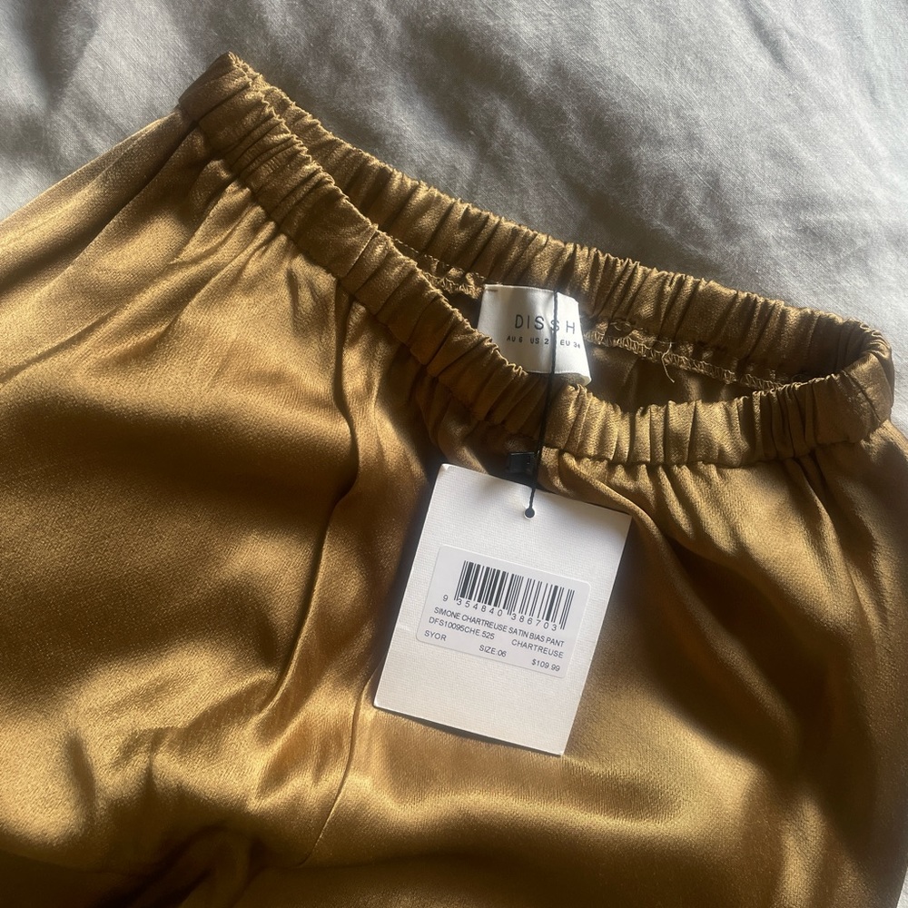 DISSH SIMONE SATIN BIAS PANT SIZE 6 USA 2 CHARTREUSE